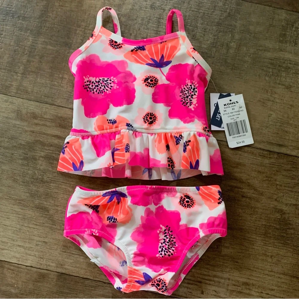 New Oshkosh floral tankini spf 50+ swimsuit set